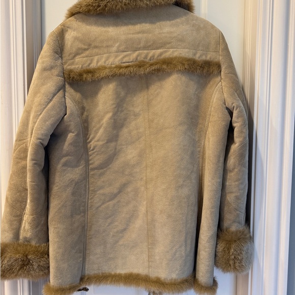 Jones New York Sport Shearling Jacket L Tan Faux Fur Trim Zip Front - Picture 9 of 9